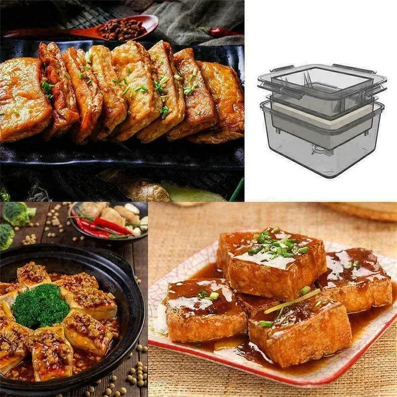 Tofu Press Presser Safe Mould Built-in Water Removal Drainer Gadget Soybean Curd Presser Kitche 3-Layer Tofu Press Making Mold