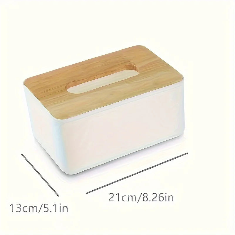 Wood Grain Tissue Box with Lid Bathroom Organizer Plastic Cover Waterproof for Countertop Vanity Office Space Saving